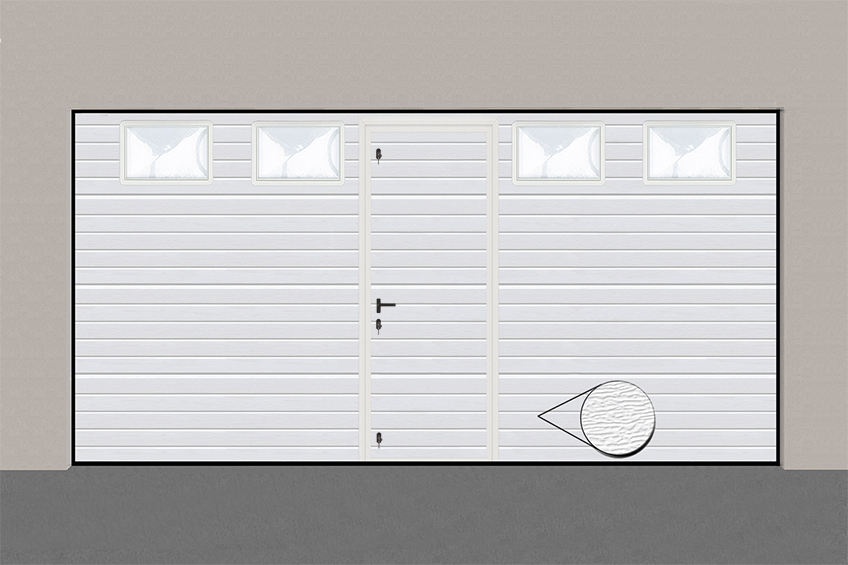 Porte de garage sectionnelle 4000 x 2000 à rainures avec portillon et hublots verticaux x4