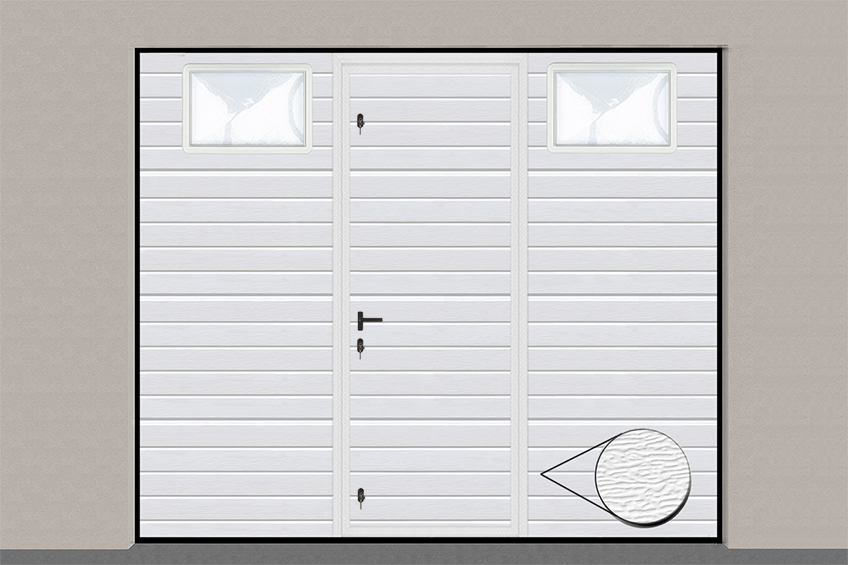 Porte de garage sectionnelle 2400 x 2000 à rainures avec portillon et hublots horizontaux