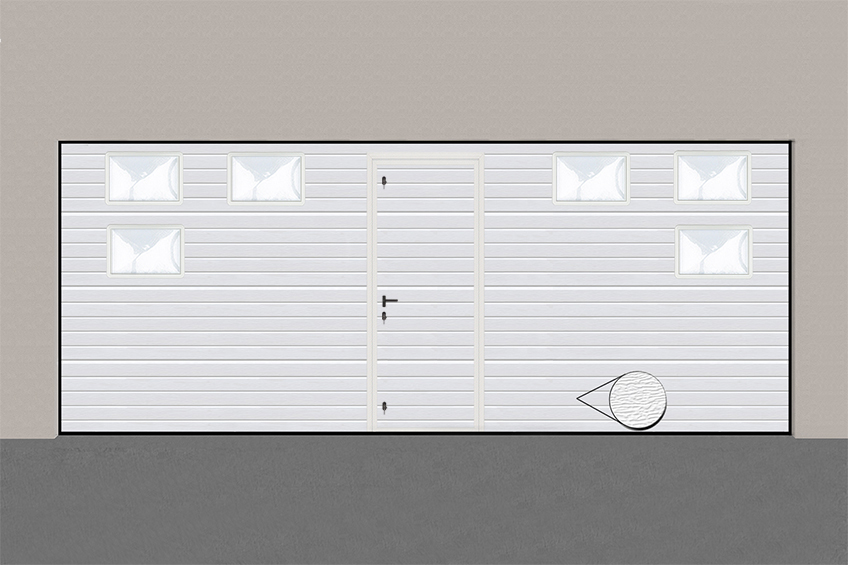 Porte de garage sectionnelle 5000 x 2000 à rainures avec portillon et hublots x6