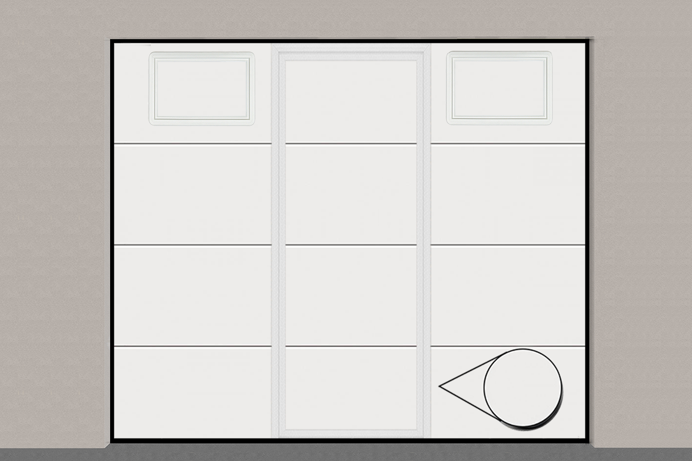 Porte de garage sectionnelle 2400 x 2000 Lisse avec portillon et hublots horizontaux